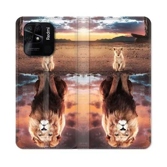 Housse cuir portefeuille Pour Xiaomi Redmi 10C Animal Lion Reflet