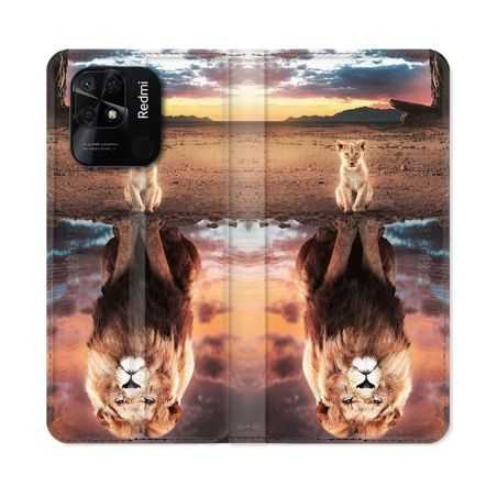 Housse cuir portefeuille Pour Xiaomi Redmi 10C Animal Lion Reflet