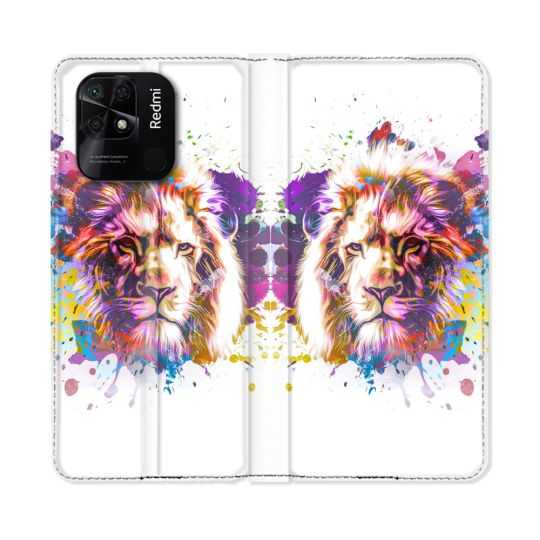 Housse cuir portefeuille Pour Xiaomi Redmi 10C Animal Lion Tag