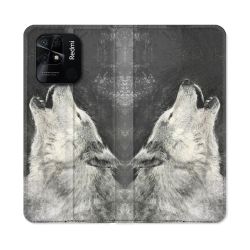 Housse cuir portefeuille Pour Xiaomi Redmi 10C Animal Loup Hurlement
