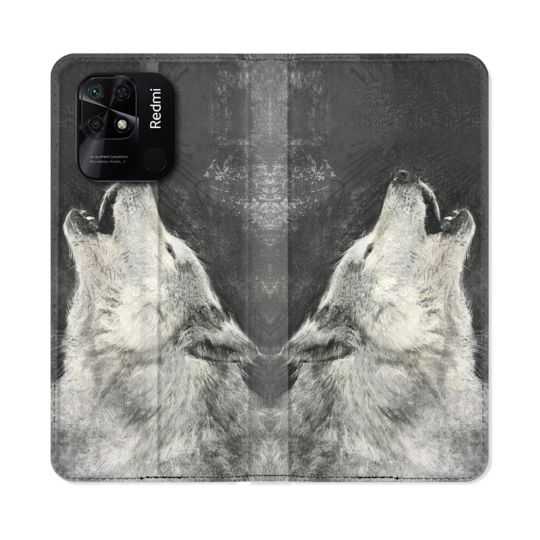 Housse cuir portefeuille Pour Xiaomi Redmi 10C Animal Loup Hurlement
