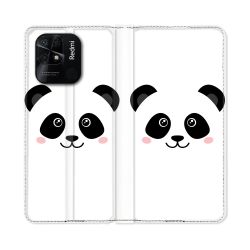 Housse cuir portefeuille Pour Xiaomi Redmi 10C Animal Panda Blanc