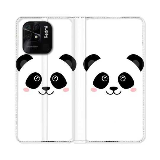 Housse cuir portefeuille Pour Xiaomi Redmi 10C Animal Panda Blanc