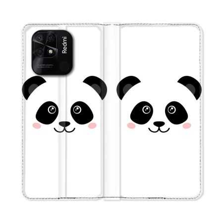 Housse cuir portefeuille Pour Xiaomi Redmi 10C Animal Panda Blanc
