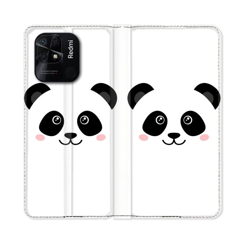 Housse cuir portefeuille Pour Xiaomi Redmi 10C Animal Panda Blanc