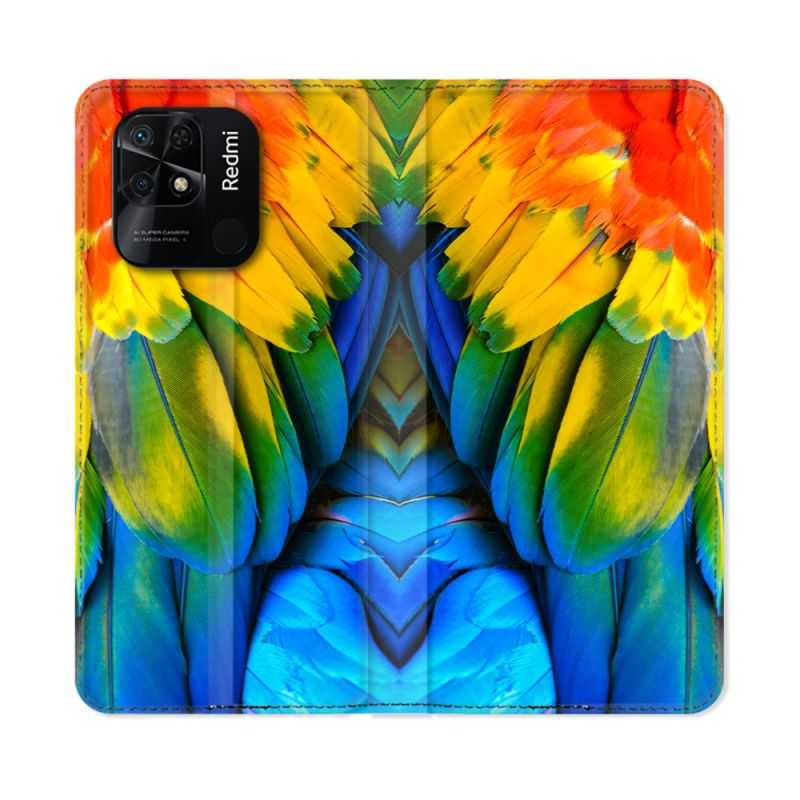 Housse cuir portefeuille Pour Xiaomi Redmi 10C Animal Perroquet Plume