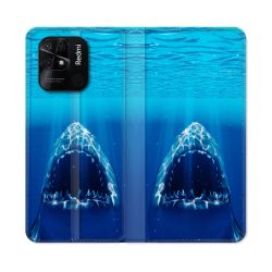 Housse cuir portefeuille Pour Xiaomi Redmi 10C Animal Requin Dent