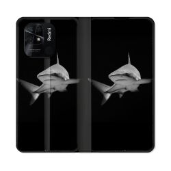 Housse cuir portefeuille Pour Xiaomi Redmi 10C Animal Requin Sombre