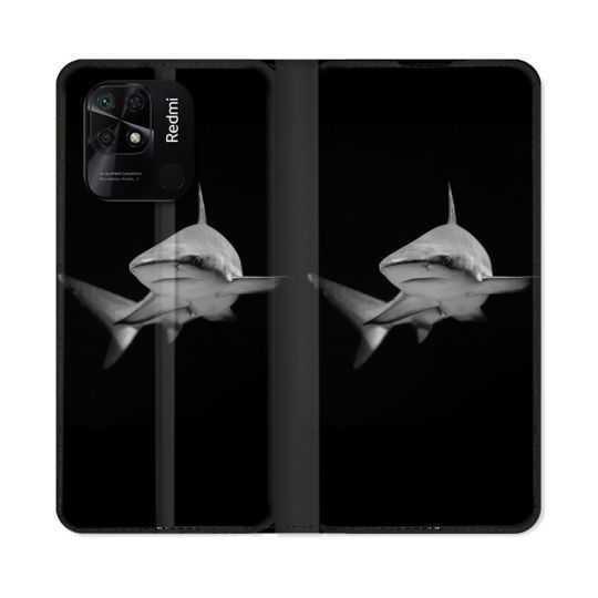 Housse cuir portefeuille Pour Xiaomi Redmi 10C Animal Requin Sombre