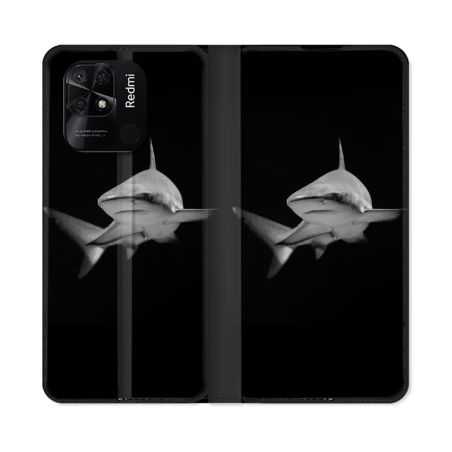 Housse cuir portefeuille Pour Xiaomi Redmi 10C Animal Requin Sombre