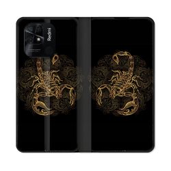 Housse cuir portefeuille Pour Xiaomi Redmi 10C Animal Scorpion Fresque