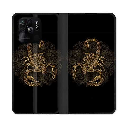 Housse cuir portefeuille Pour Xiaomi Redmi 10C Animal Scorpion Fresque