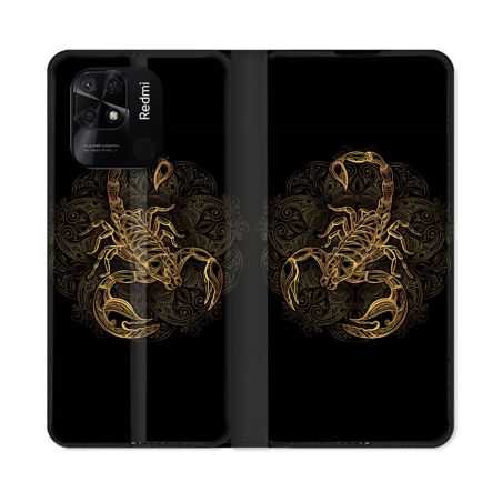 Housse cuir portefeuille Pour Xiaomi Redmi 10C Animal Scorpion Fresque