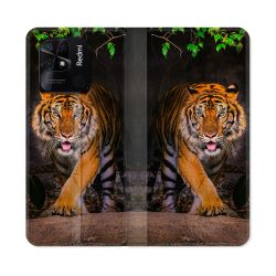 Housse cuir portefeuille Pour Xiaomi Redmi 10C Animal Tigre Jungle