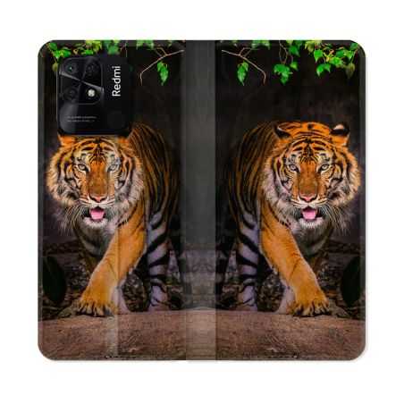 Housse cuir portefeuille Pour Xiaomi Redmi 10C Animal Tigre Jungle