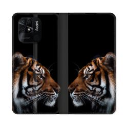 Housse cuir portefeuille Pour Xiaomi Redmi 10C Animal Tigre Noir