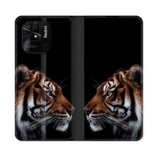 Housse cuir portefeuille Pour Xiaomi Redmi 10C Animal Tigre Noir