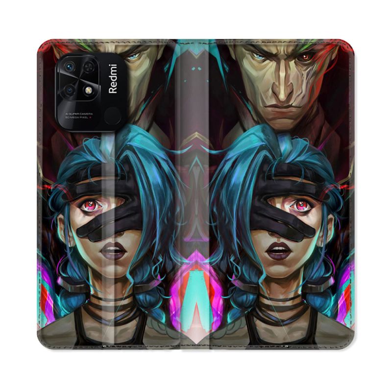 Housse cuir portefeuille Pour Xiaomi Redmi 10C Arcane Jynx Bleu