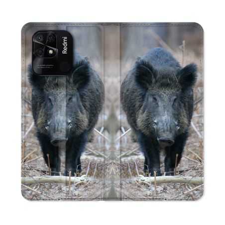 Housse cuir portefeuille Pour Xiaomi Redmi 10C Chasse Sanglier Pin