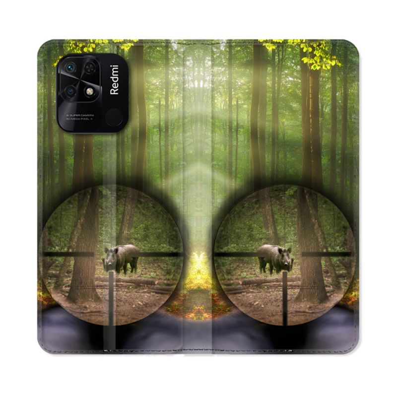 Housse cuir portefeuille Pour Xiaomi Redmi 10C Chasse Sanglier Viseur