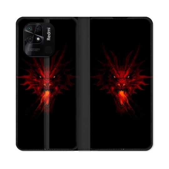 Housse cuir portefeuille Pour Xiaomi Redmi 10C Fantastique Dragon Feu