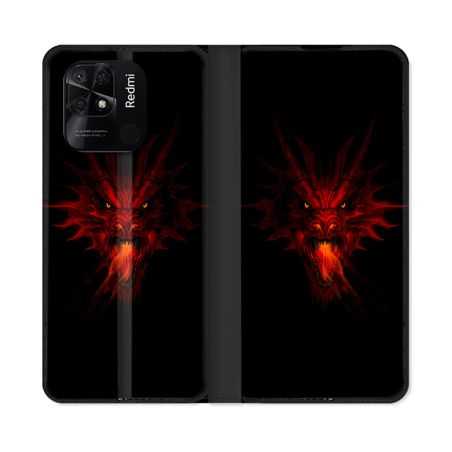Housse cuir portefeuille Pour Xiaomi Redmi 10C Fantastique Dragon Feu