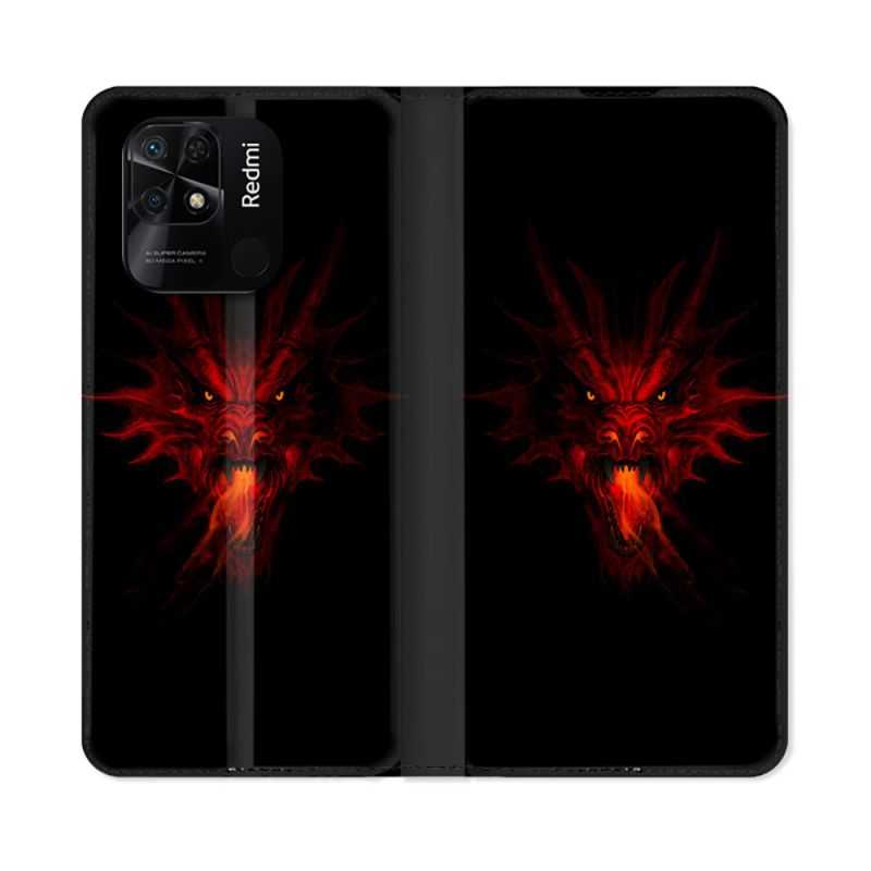Housse cuir portefeuille Pour Xiaomi Redmi 10C Fantastique Dragon Feu