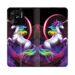 Housse cuir portefeuille Pour Xiaomi Redmi 10C Fantastique Licorne Arc en ciel