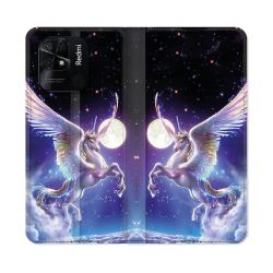 Housse cuir portefeuille Pour Xiaomi Redmi 10C Fantastique Licorne Céleste