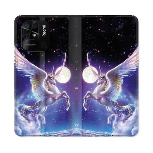 Housse cuir portefeuille Pour Xiaomi Redmi 10C Fantastique Licorne Céleste