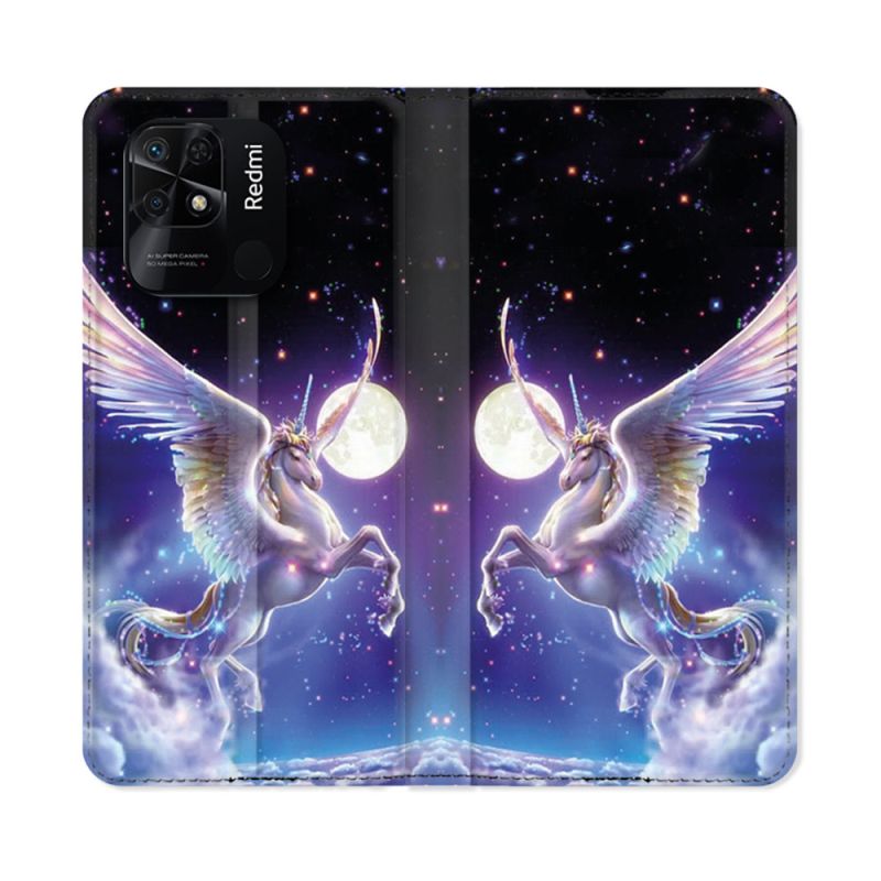 Housse cuir portefeuille Pour Xiaomi Redmi 10C Fantastique Licorne Céleste