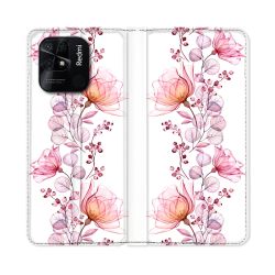 Housse cuir portefeuille Pour Xiaomi Redmi 10C Fleur Eclosion