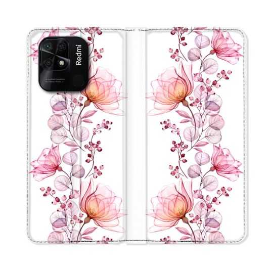 Housse cuir portefeuille Pour Xiaomi Redmi 10C Fleur Eclosion