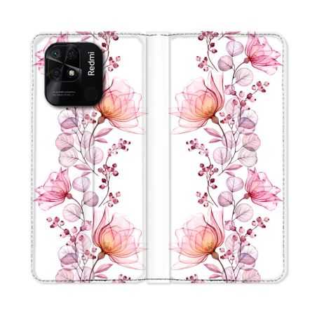 Housse cuir portefeuille Pour Xiaomi Redmi 10C Fleur Eclosion