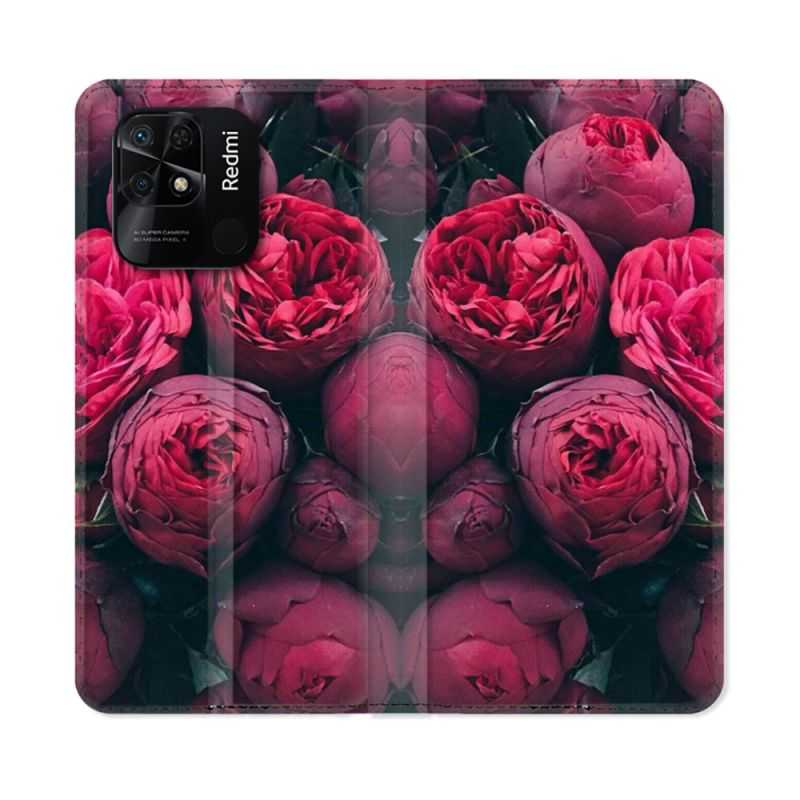 Housse cuir portefeuille Pour Xiaomi Redmi 10C Fleur Pivoine