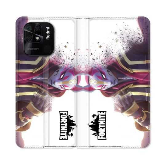 Housse cuir portefeuille Pour Xiaomi Redmi 10C Fortnite Blanc