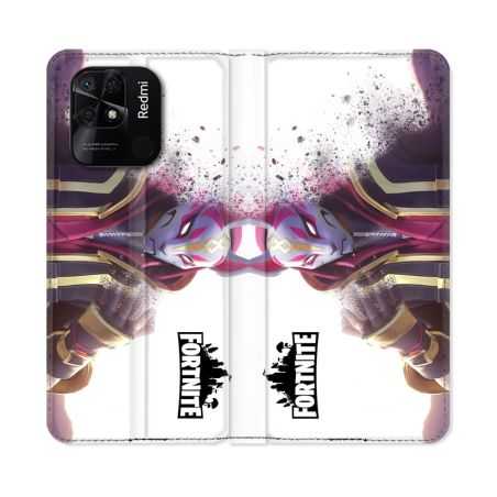 Housse cuir portefeuille Pour Xiaomi Redmi 10C Fortnite Blanc