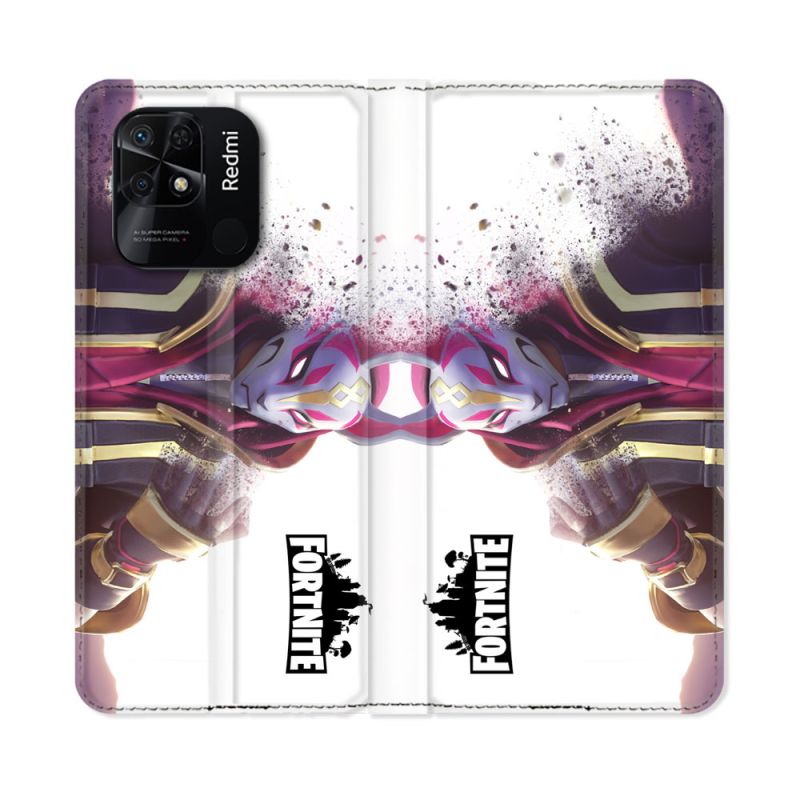 Housse cuir portefeuille Pour Xiaomi Redmi 10C Fortnite Blanc