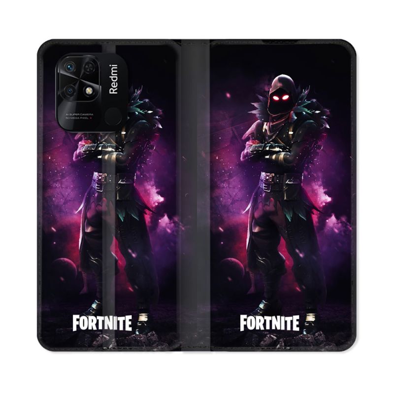 Housse cuir portefeuille Pour Xiaomi Redmi 10C Fortnite Raven