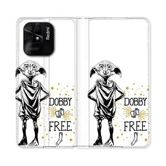 Housse cuir portefeuille Pour Xiaomi Redmi 10C Harry Potter Dobby Free Blanc