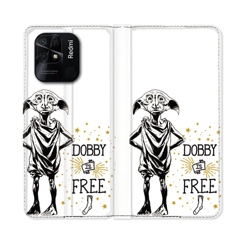 Housse cuir portefeuille Pour Xiaomi Redmi 10C Harry Potter Dobby Free Blanc