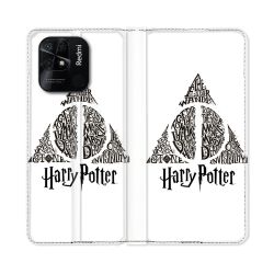 Housse cuir portefeuille Pour Xiaomi Redmi 10C Harry Potter Hollows triangle Blanc