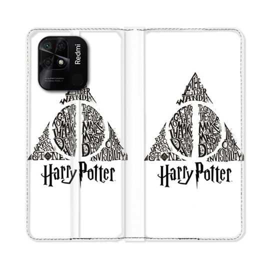 Housse cuir portefeuille Pour Xiaomi Redmi 10C Harry Potter Hollows triangle Blanc