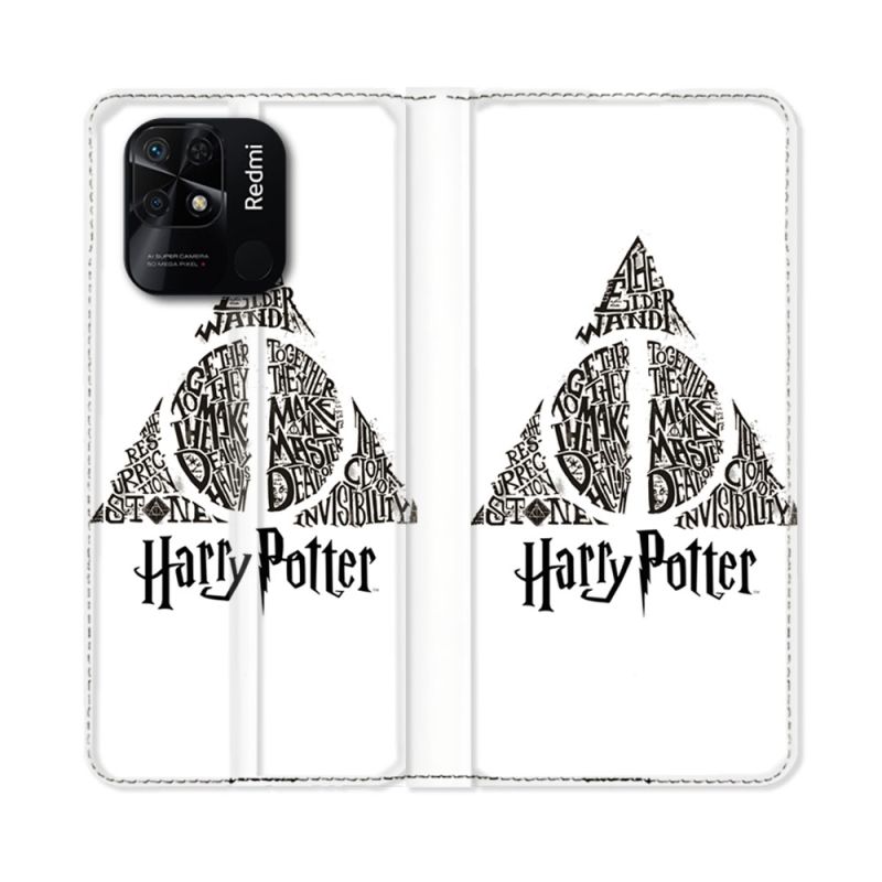Housse cuir portefeuille Pour Xiaomi Redmi 10C Harry Potter Hollows triangle Blanc