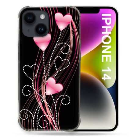 Coque Pour Iphone 14 (6.1) Amour Coeur Rose Montant sur Noir