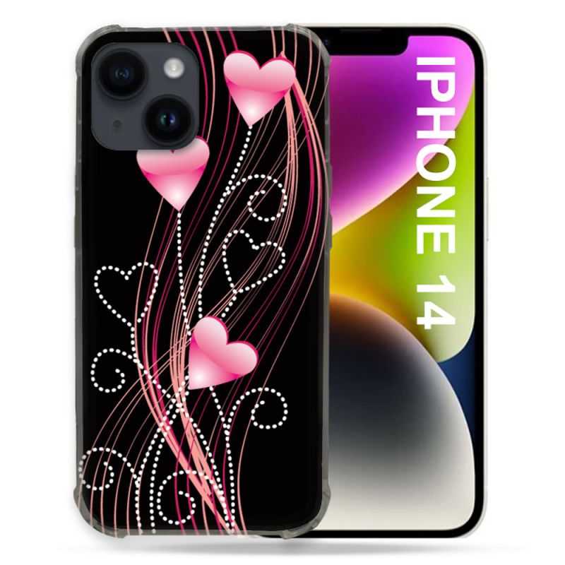 Coque Pour Iphone 14 (6.1) Amour Coeur Rose Montant sur Noir