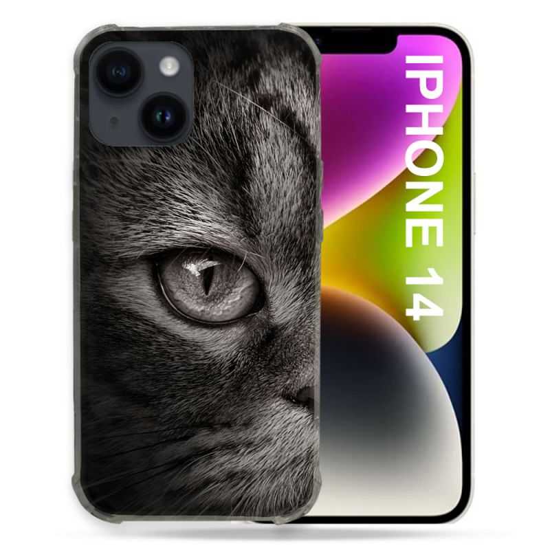 Coque Pour Iphone 14 (6.1) Animal Chat Gris