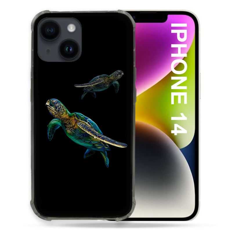 Coque Pour Iphone 14 (6.1) Animal Tortue Noire multicolore