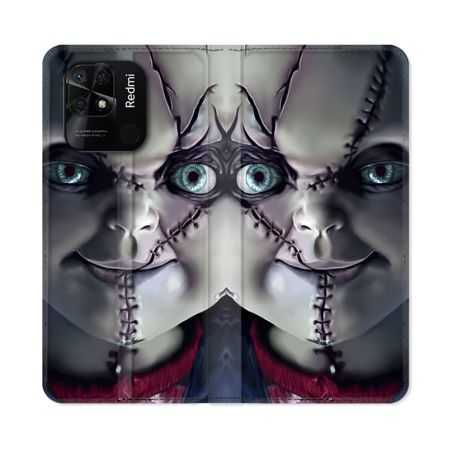 Housse cuir portefeuille Pour Xiaomi Redmi 10C Horreur Chucky Cicatrice