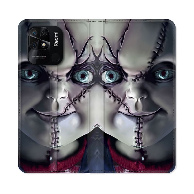 Housse cuir portefeuille Pour Xiaomi Redmi 10C Horreur Chucky Cicatrice